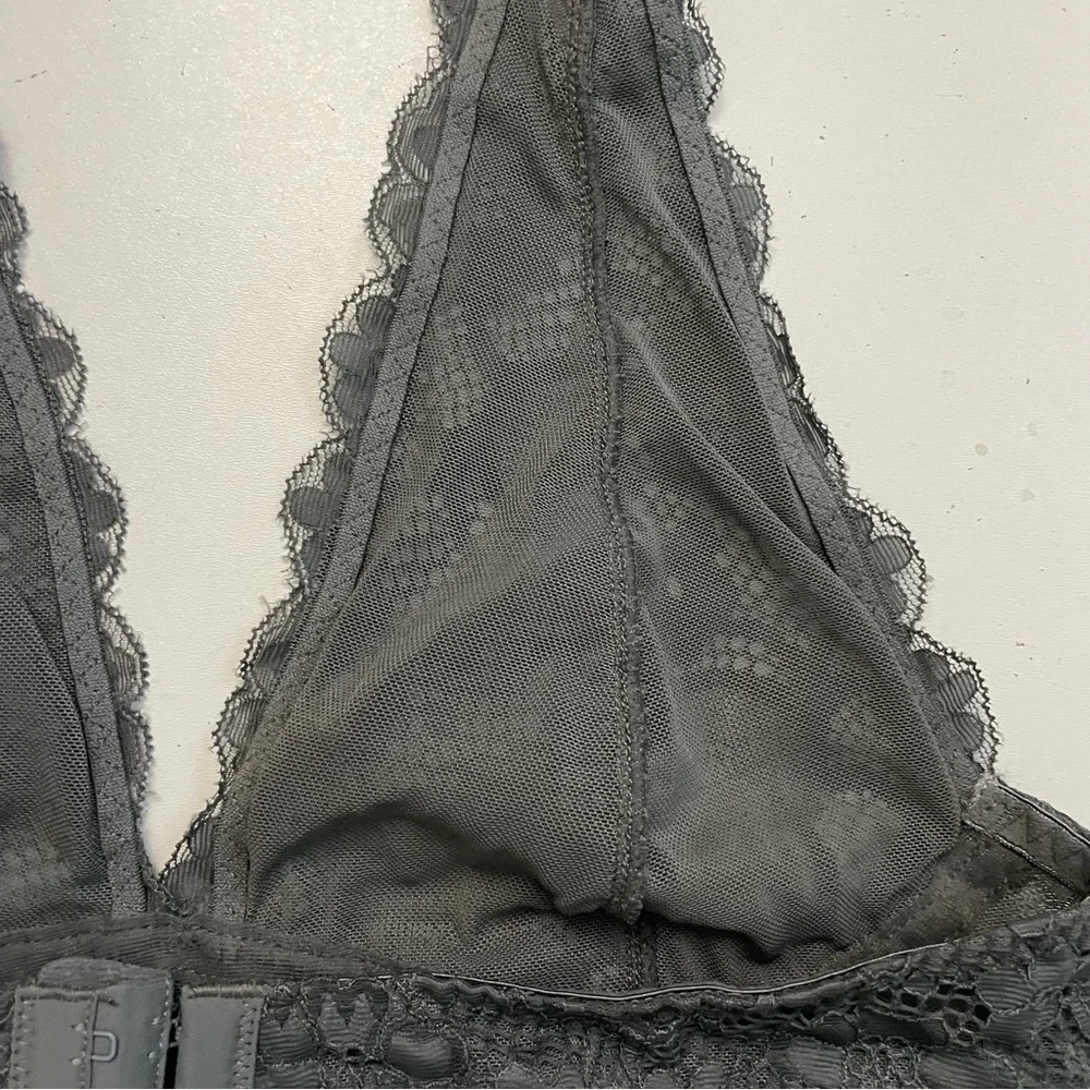 Free People Intimately Bralette Galloon Lace Halter Adjustable Band Floral Grey